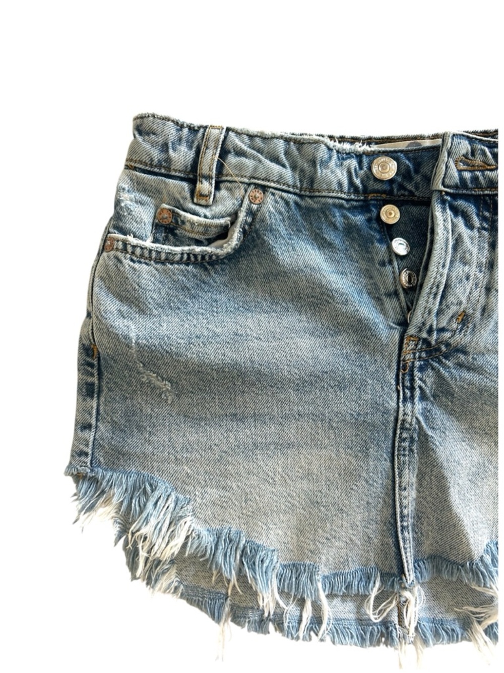 We The Free FP Sky High Western Mini Skirt Denim Jean Raw Asymmetrical Hem- 0 - Picture 5 of 16